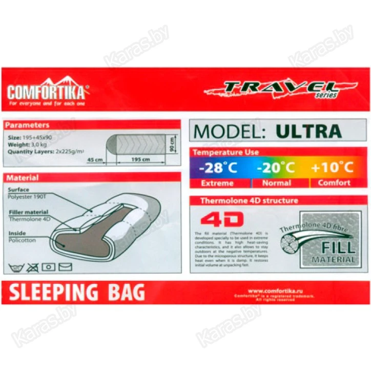 Спальник COMFORTIKA Travel Ultra 195x45x90 с подг.(-28С/+10С)